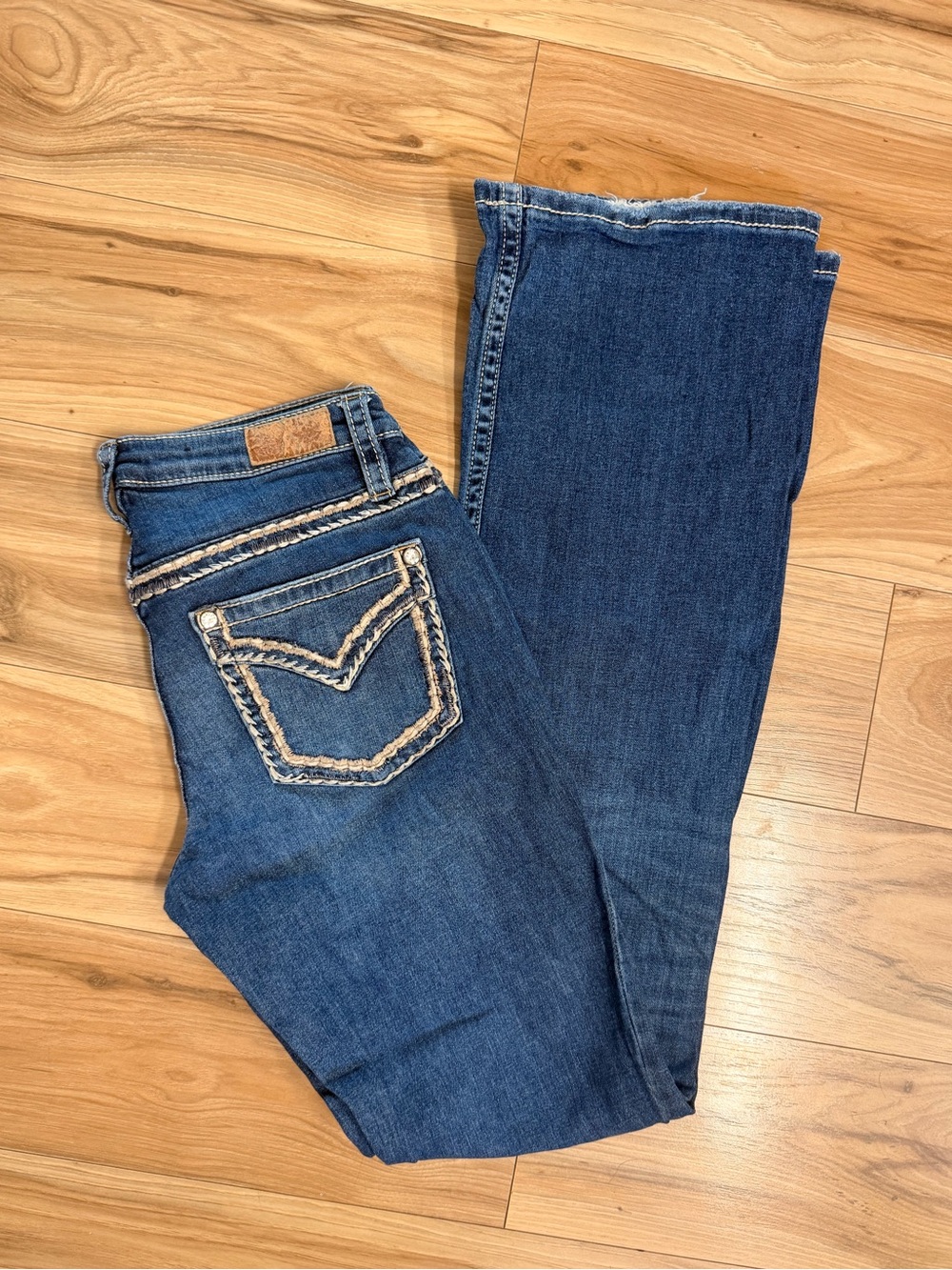 Shyanne Dark Blue Boot Cut Jeans with Embroidered Back Pockets